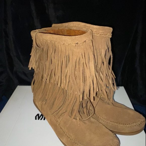 Tan Suede Fringe Boots - Picture 2 of 6